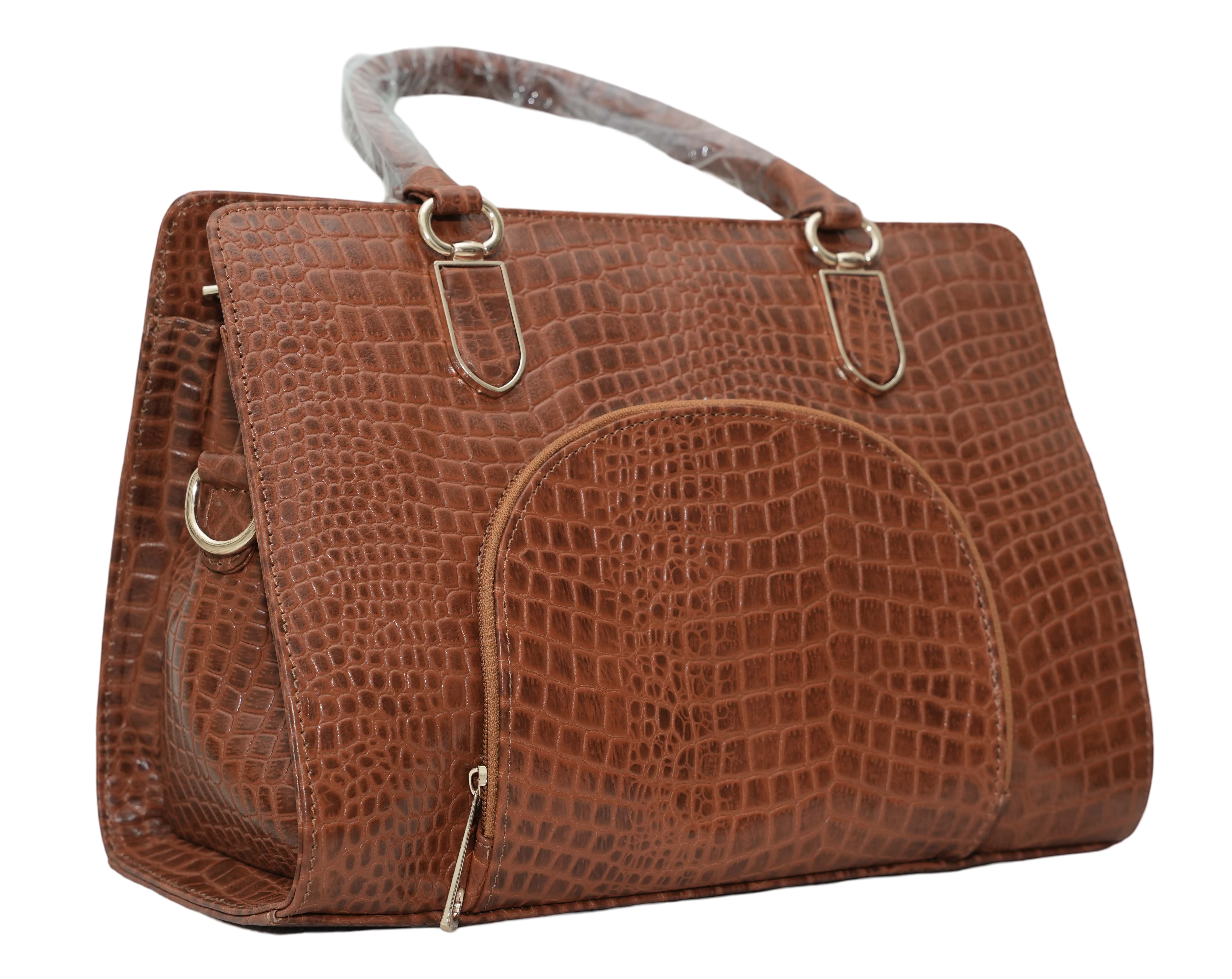 Brown Textured Handbag